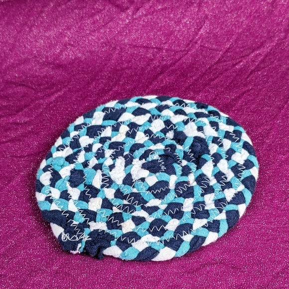 Upcycled fabric coasters-aqua, navy, white - Picture 1 of 2